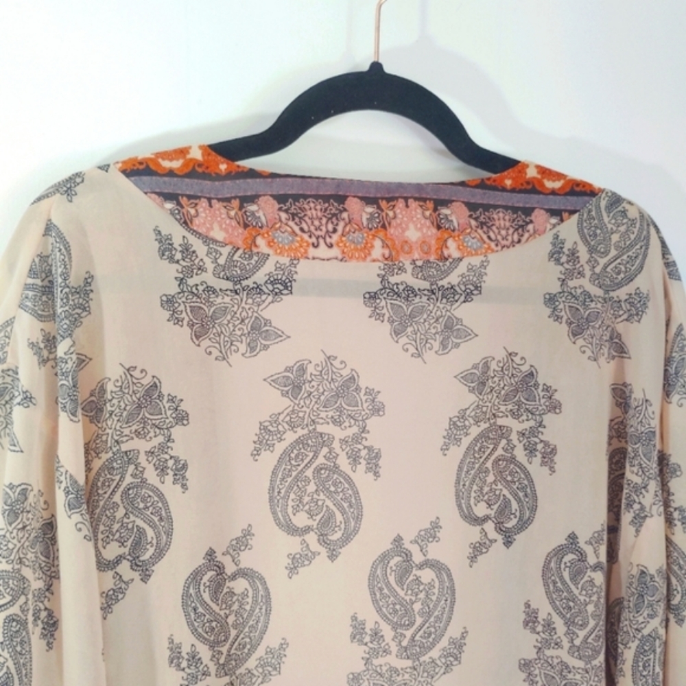 Autumn Beauty M/L Xhilaration Pretty Paisley Kimono Cardigan Coverup Semi-sheer - Picture 12 of 15